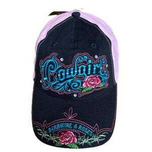 Cowgirl BallCap hat, 6 Panel embroidered stitching Barbwire and roses